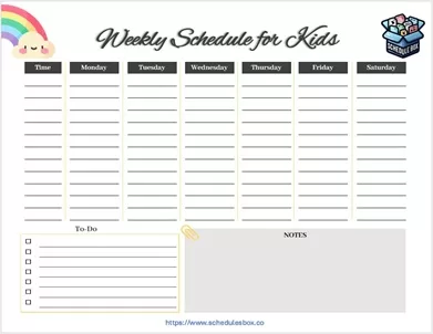 Weekly Schedule Template for Kids