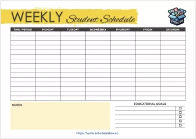 Weekly Schedule Template for Students