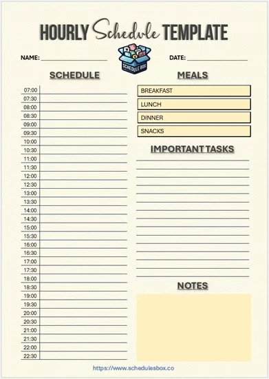 Daily Routine 24 Hour Schedule Template