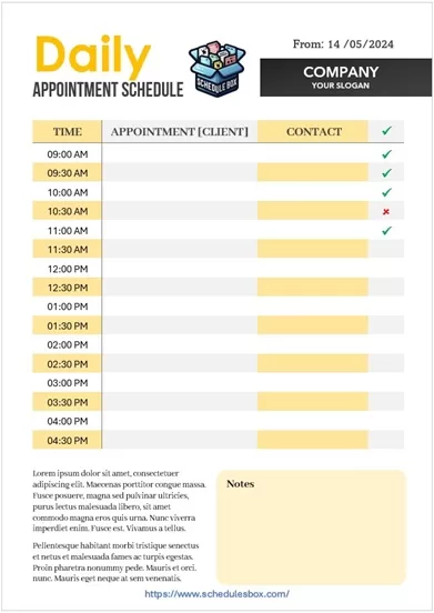 Daily Appointment Schedule Template