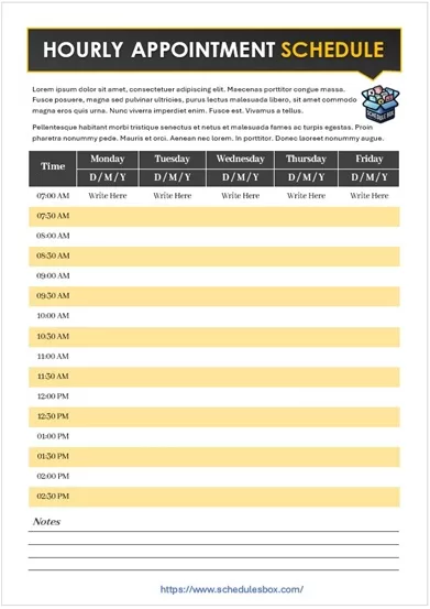 Hourly Appointment Schedule Template