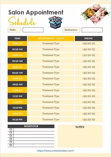 Salon Appointment Schedule Template