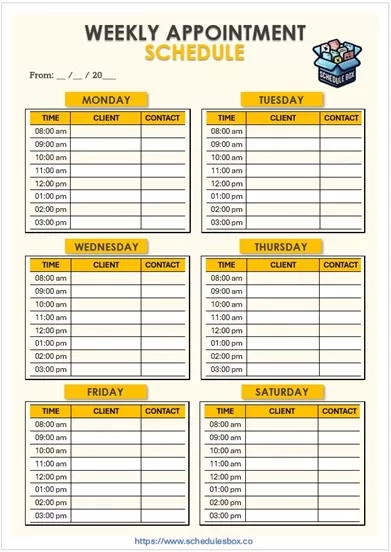 Weekly Appointment Schedule Template